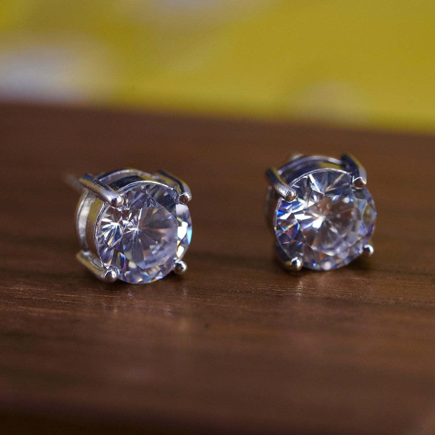 8mm, vintage Sterling 925 silver studs, clear cz earrings