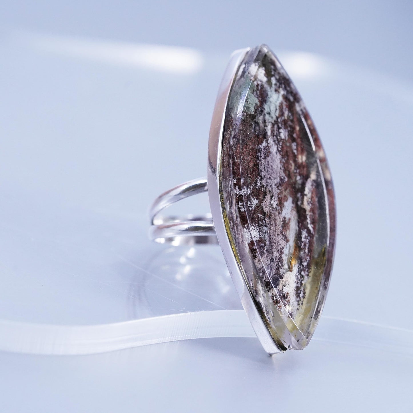Size 9, Vintage southwestern Sterling 925 silver handmade ring marquise resin