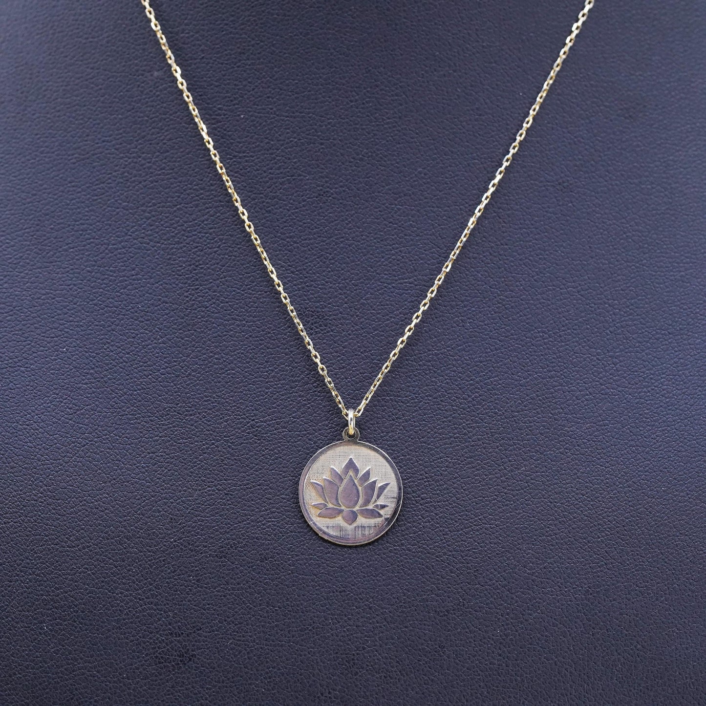 14+2", sterling silver necklace, vermeil gold 925 chain Lotus flower pendant