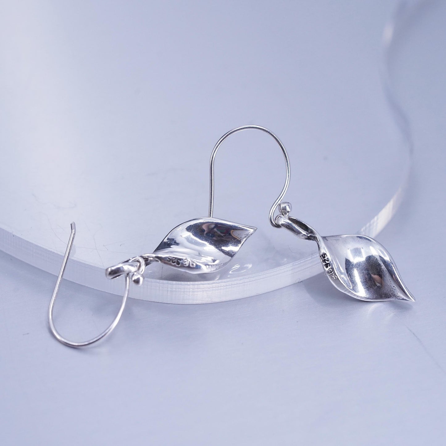 Vintage Sterling 925 silver handmade twisted leaf earrings
