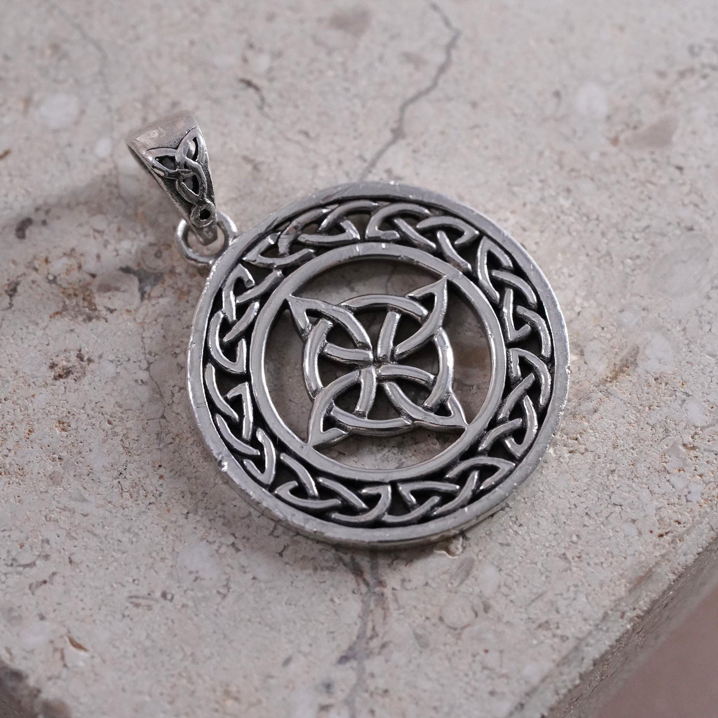 Irish Sterling silver handmade pendant, 925 Celtic knot circle charm