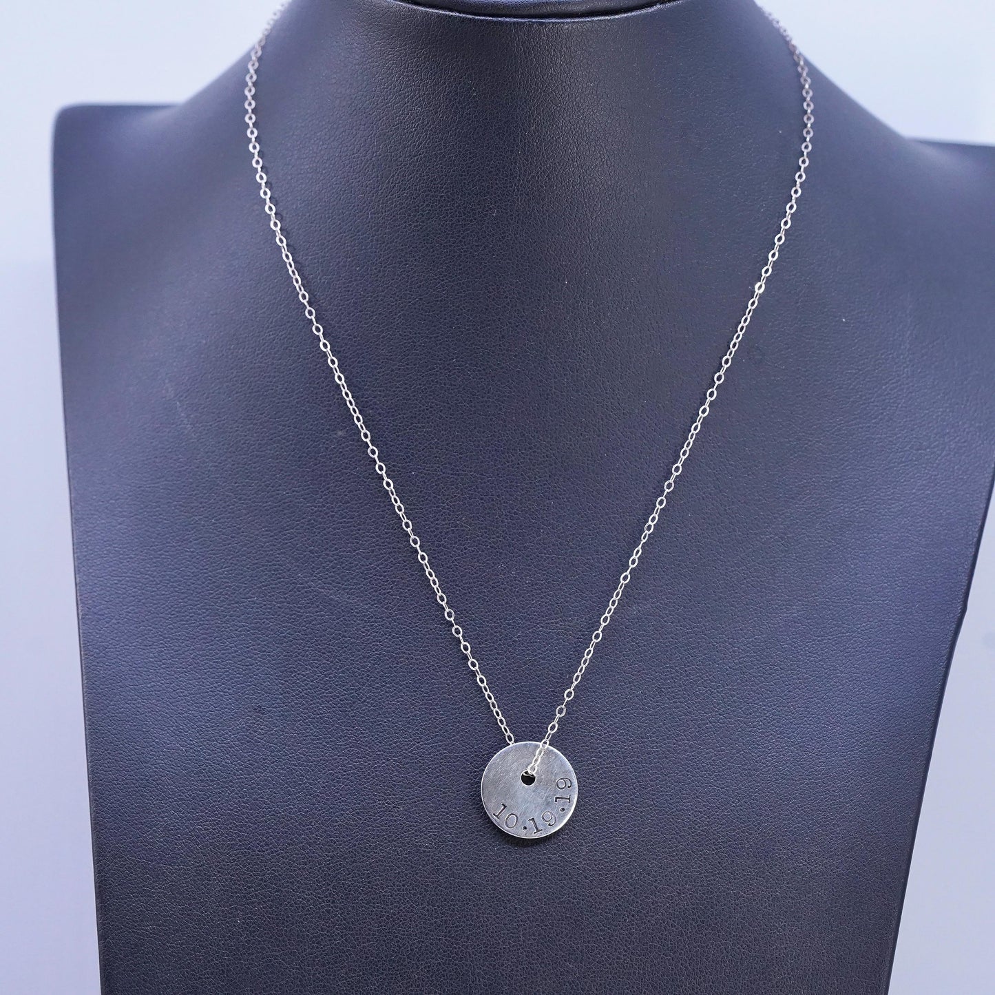 16", Sterling silver necklace, 925 flatten circle chain tag embossed 10.19.19