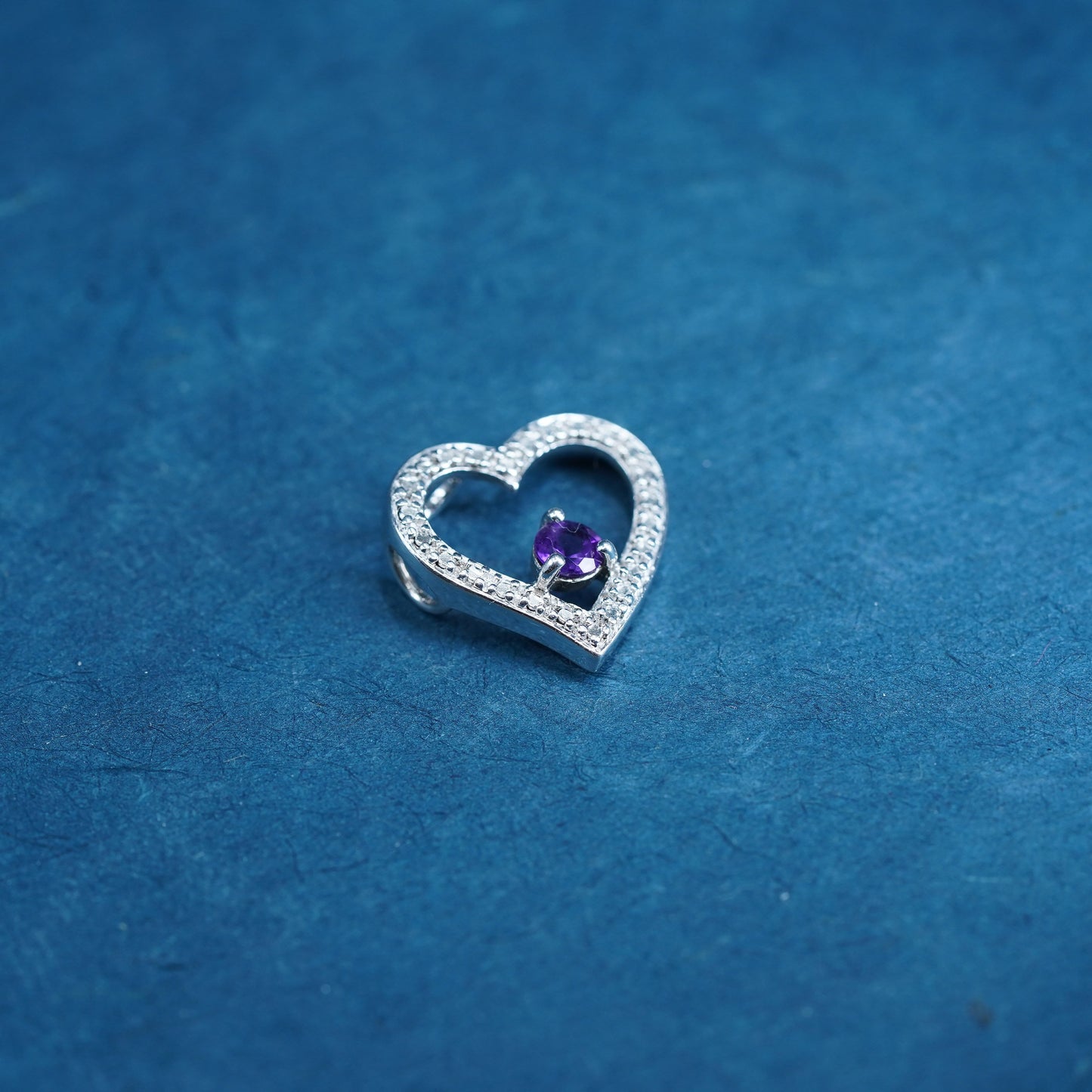 Vintage sterling silver handmade pedant, 925 heart with amethyst and diamond