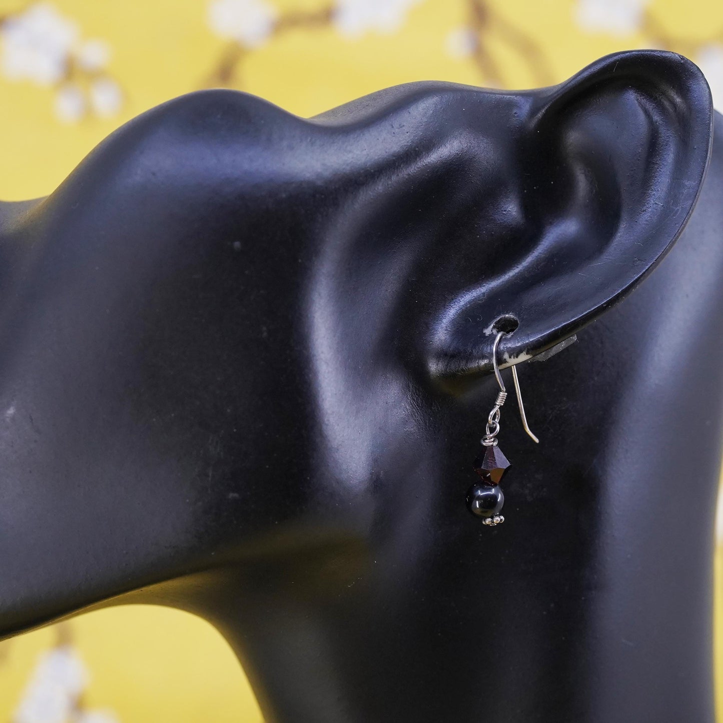 Vintage Sterling silver handmade earrings, 925 disc with garnet beads