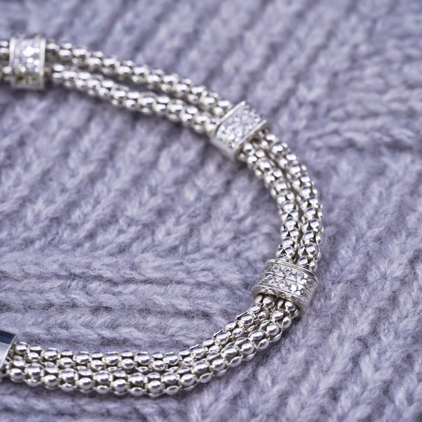 6.75", Dyadema multi strands sterling silver bracelet, 925 popcorn chain cz