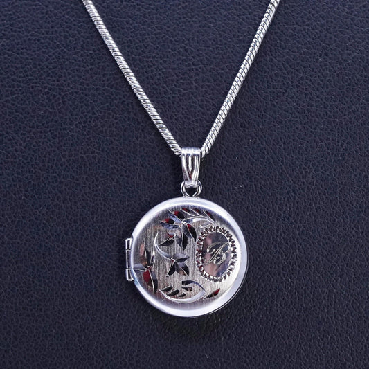 18", Sterling 925 silver snake chain necklace with circle photo locket pendant