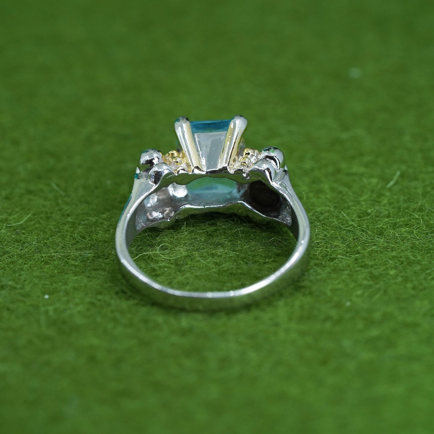 Size 7, two tone Sterling silver ring, 925 band topaz and 14K yellow gold beads