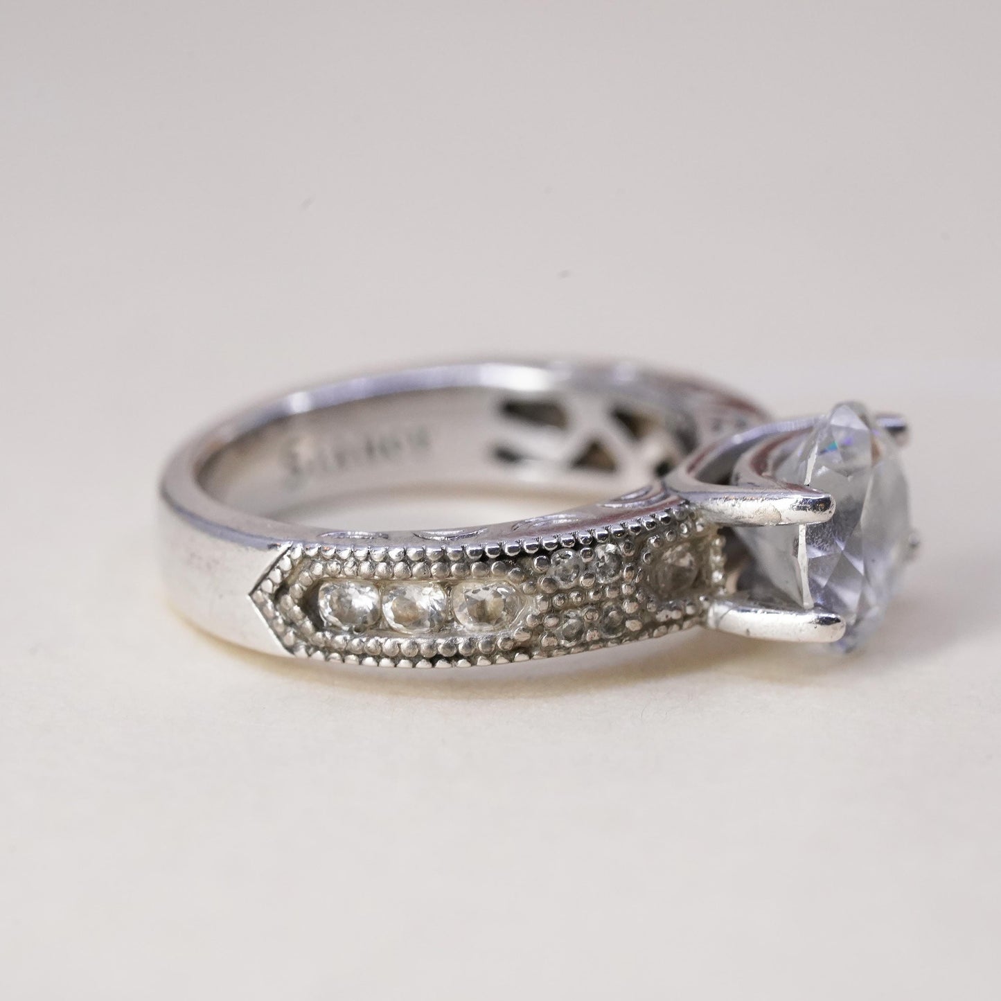Size 5, Vintage Stauer Sterling Silver 925 Anniversary Band Ring with cz