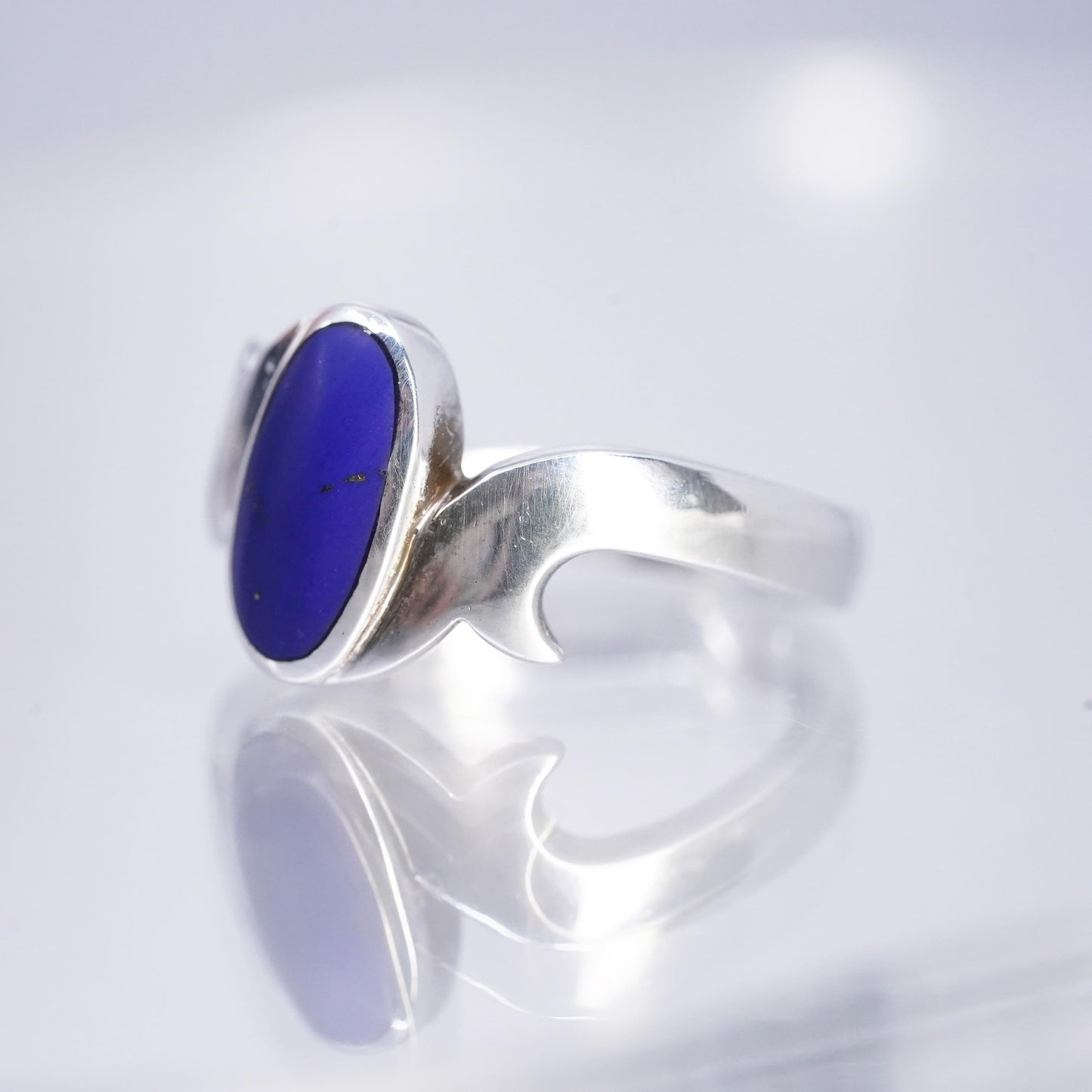 Size 7, vintage Sterling 925 silver handmade ring with blue onyx inlay