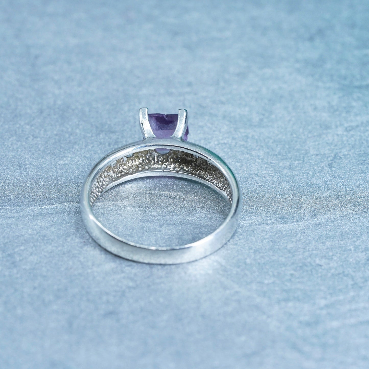 Size 11, vintage Sterling 925 silver handmade ring with amethyst and diamond