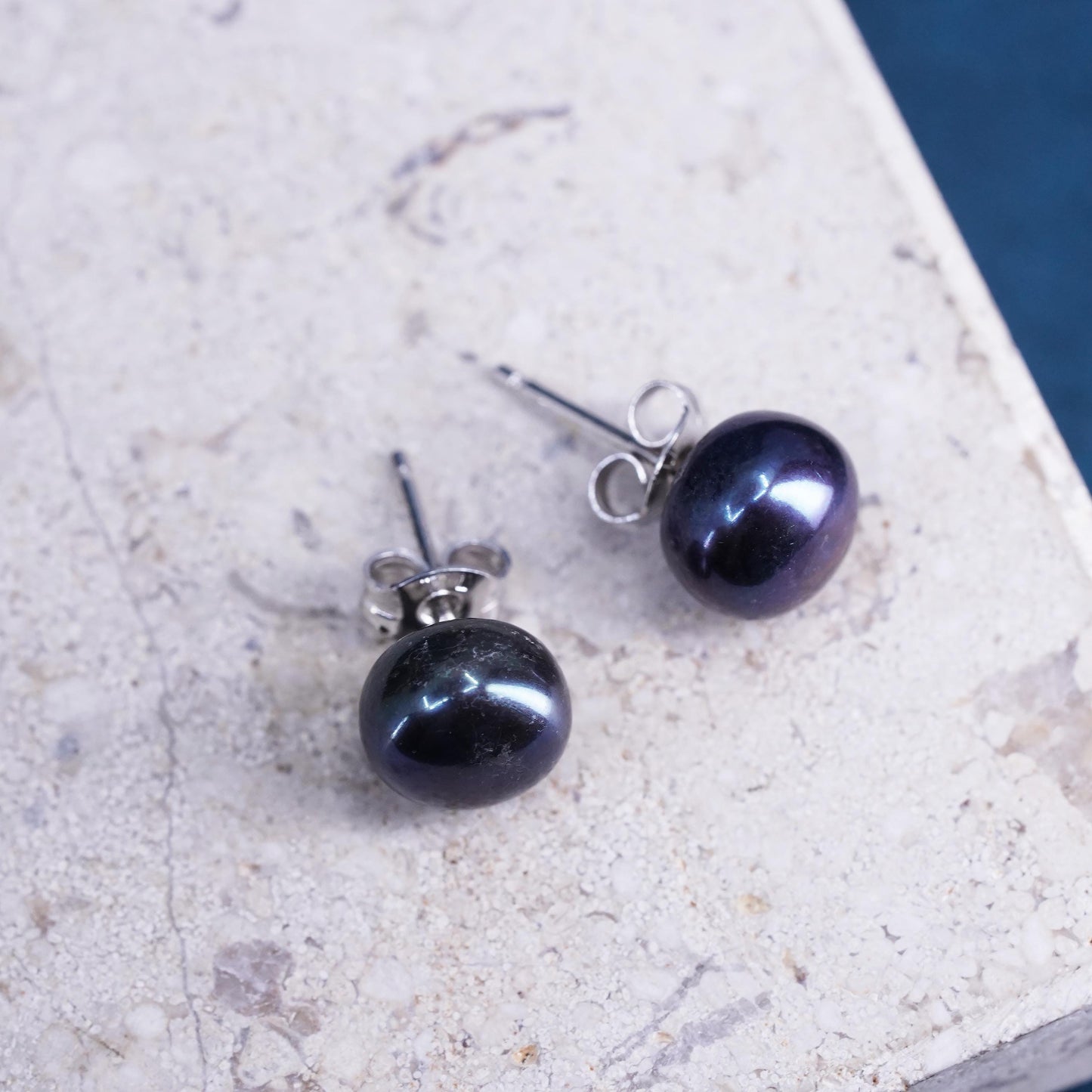 7mm, Sterling 925 silver with black pearl studs earrings