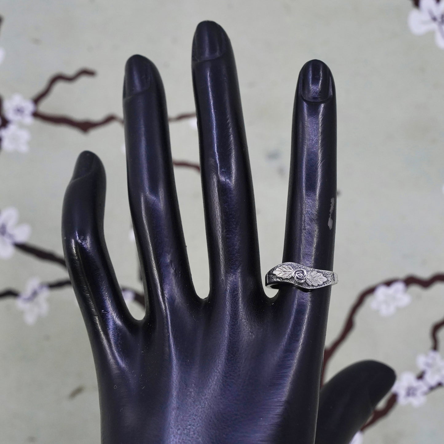 Size 7, Wheeler Co. Sterling silver handmade ring, 925 band with rose flower