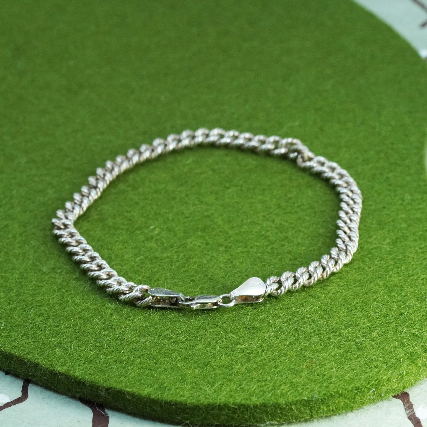 7.75”, 5mm, Vintage sterling 925 silver textured curb bracelet