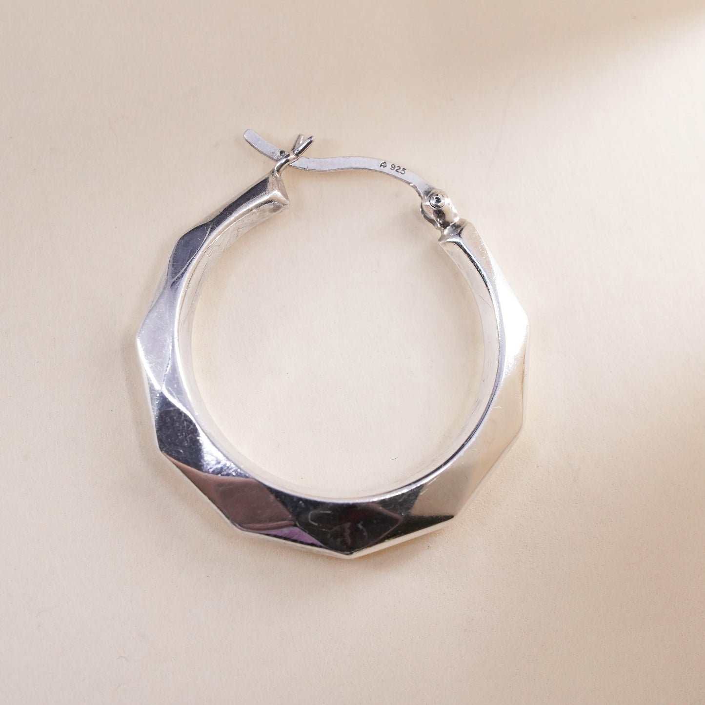 1", Vintage sterling silver loop single earring, primitive textured hoop