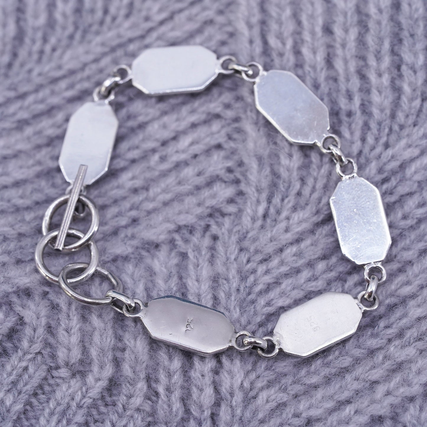 6.5”, vintage sterling 925 silver handmade bracelet w/ turquoise toggle closure