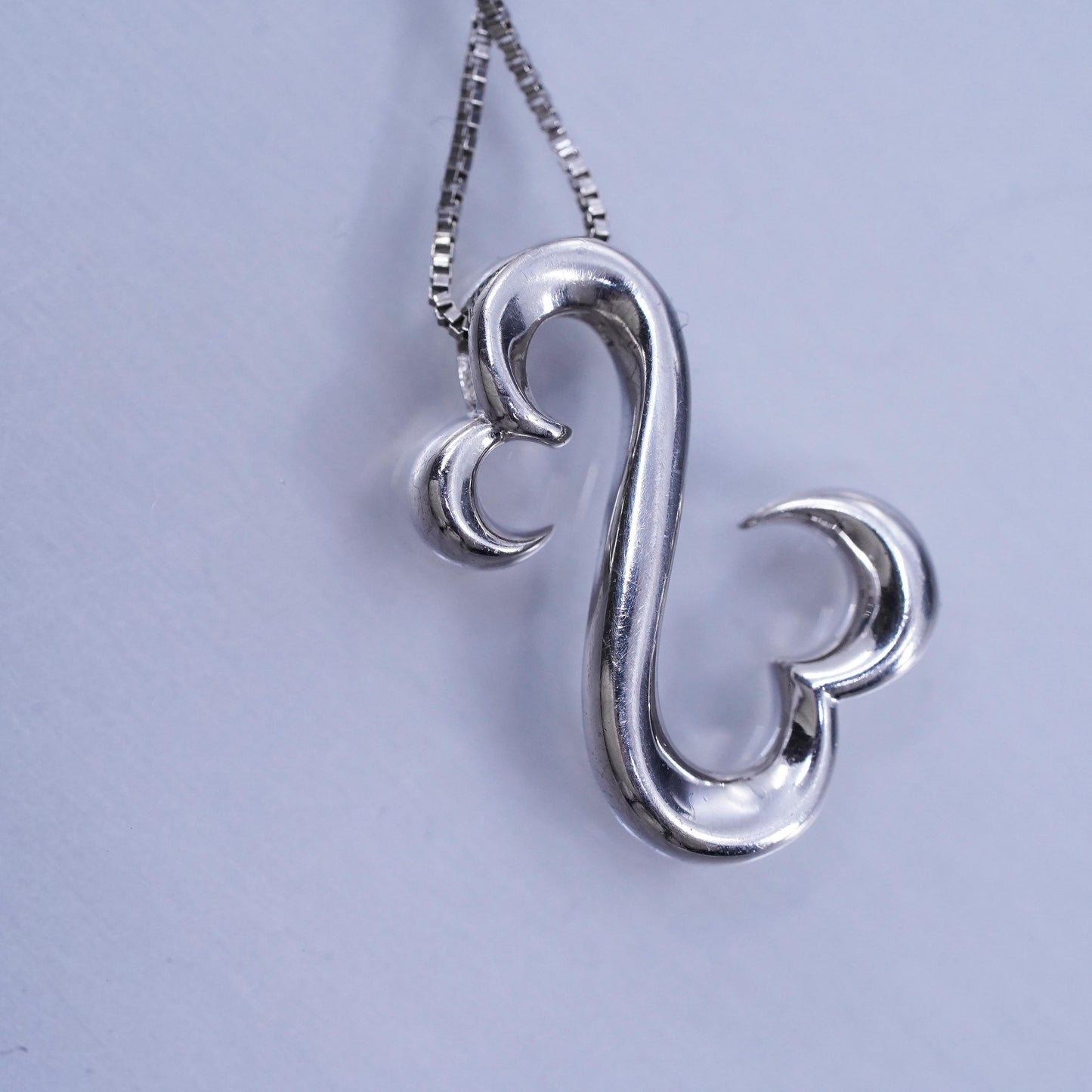 20”, vintage Sterling 925 silver handmade box necklace with open heart pendant