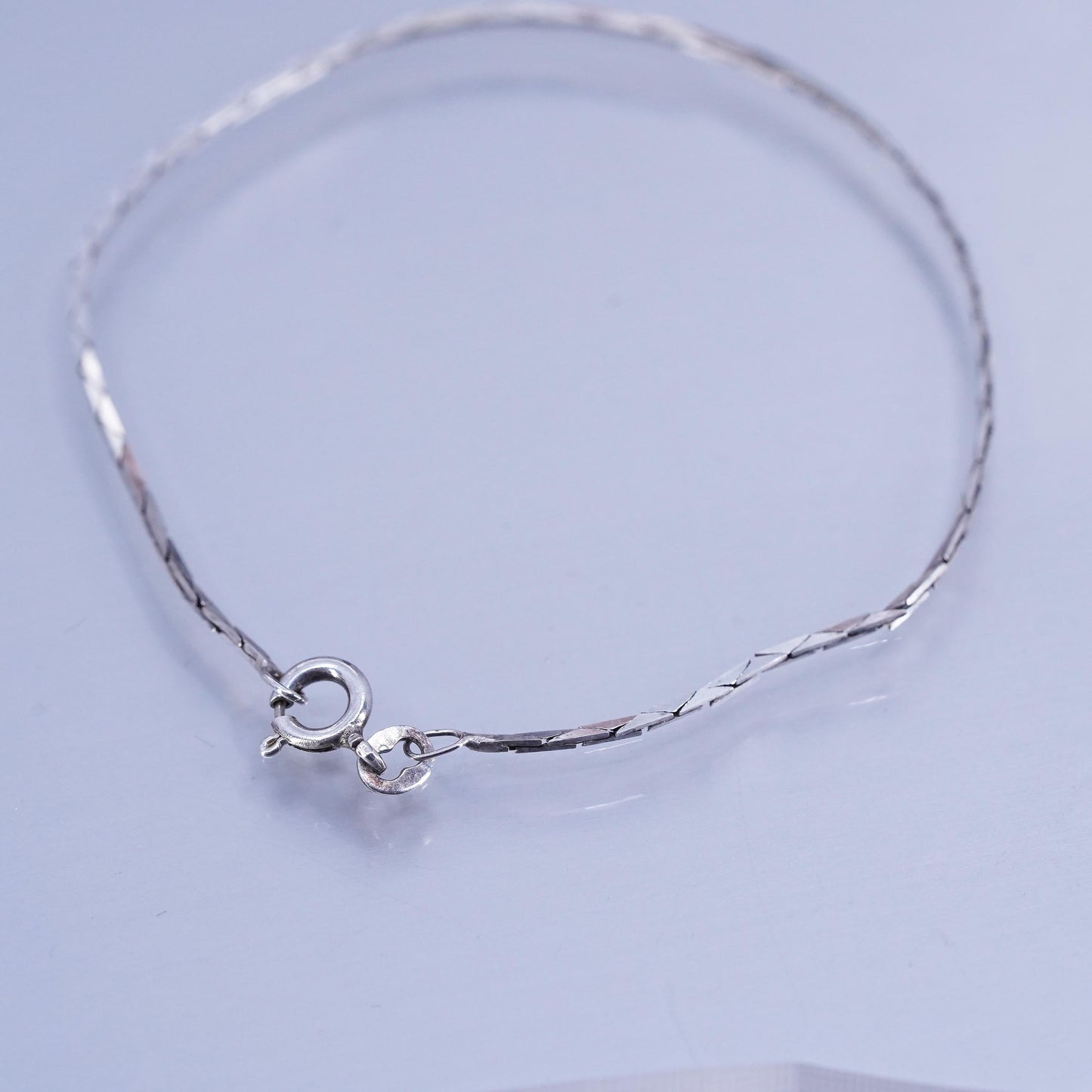 7”, 1mm, Sterling 925 silver handmade bracelet, textured snake link chain