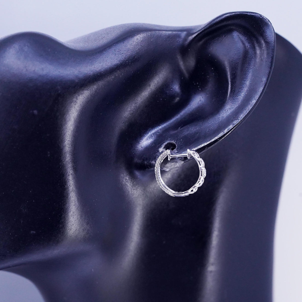 0.5", vintage Sterling silver earrings, lightweight 925 hoops cluster diamonds