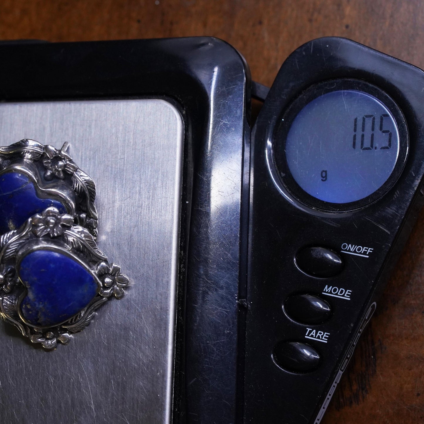 Vintage southwestern sterling silver earrings, 925 heart studs lapis lazuli