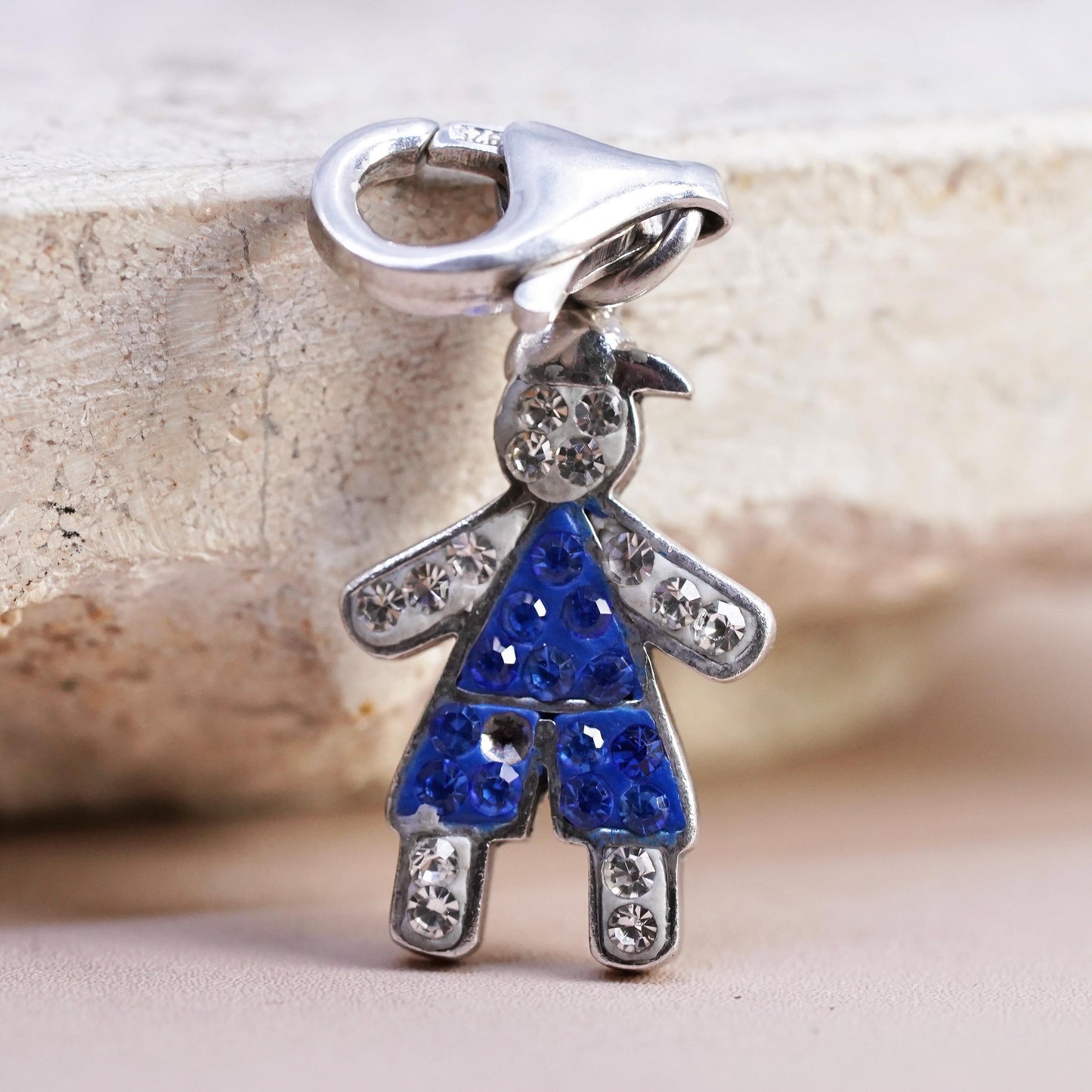 RCI sterling silver birthstone pendant, 925 boy figure charm cluster crystal