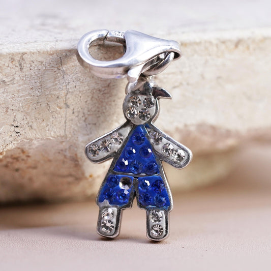 RCI sterling silver birthstone pendant, 925 boy figure charm cluster crystal