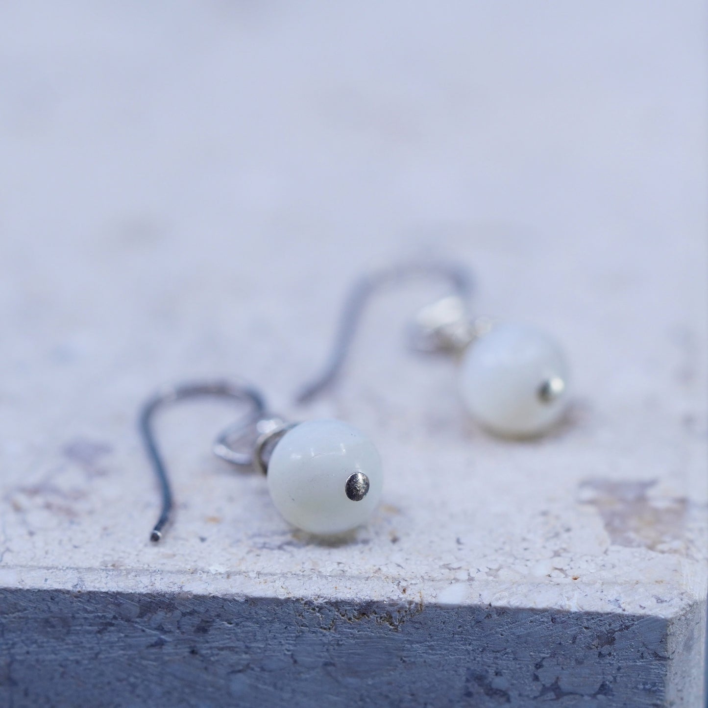 Vintage sterling silver handmade earrings, 925 hooks with moonstone beads