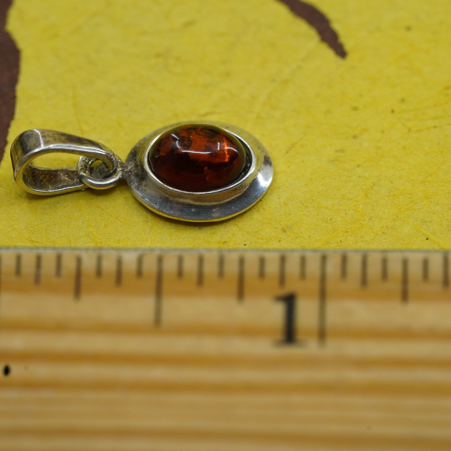 Vintage Sterling 925 silver handmade Sun pendant with Amber