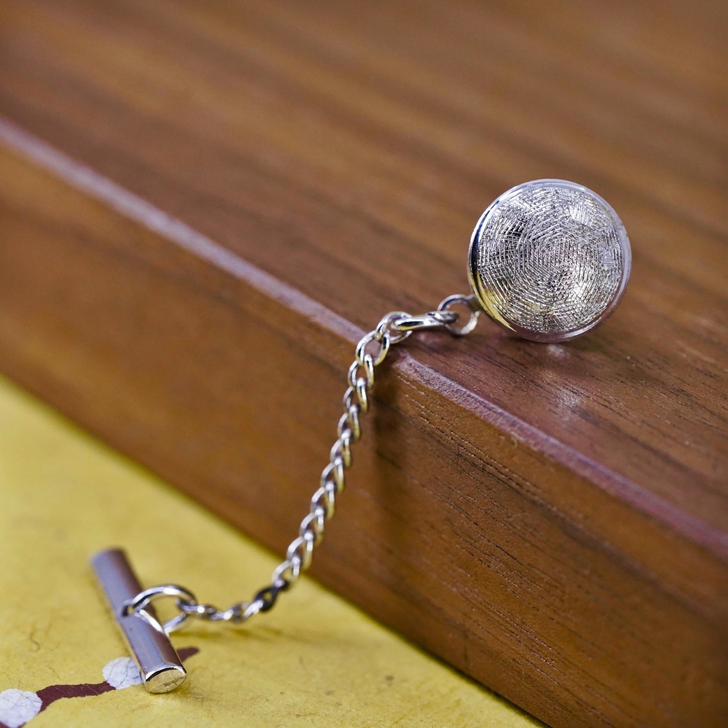 Sterling 925 Silver Tie Tack with Chain | Round Tie Pin Classic Men’s Accessory