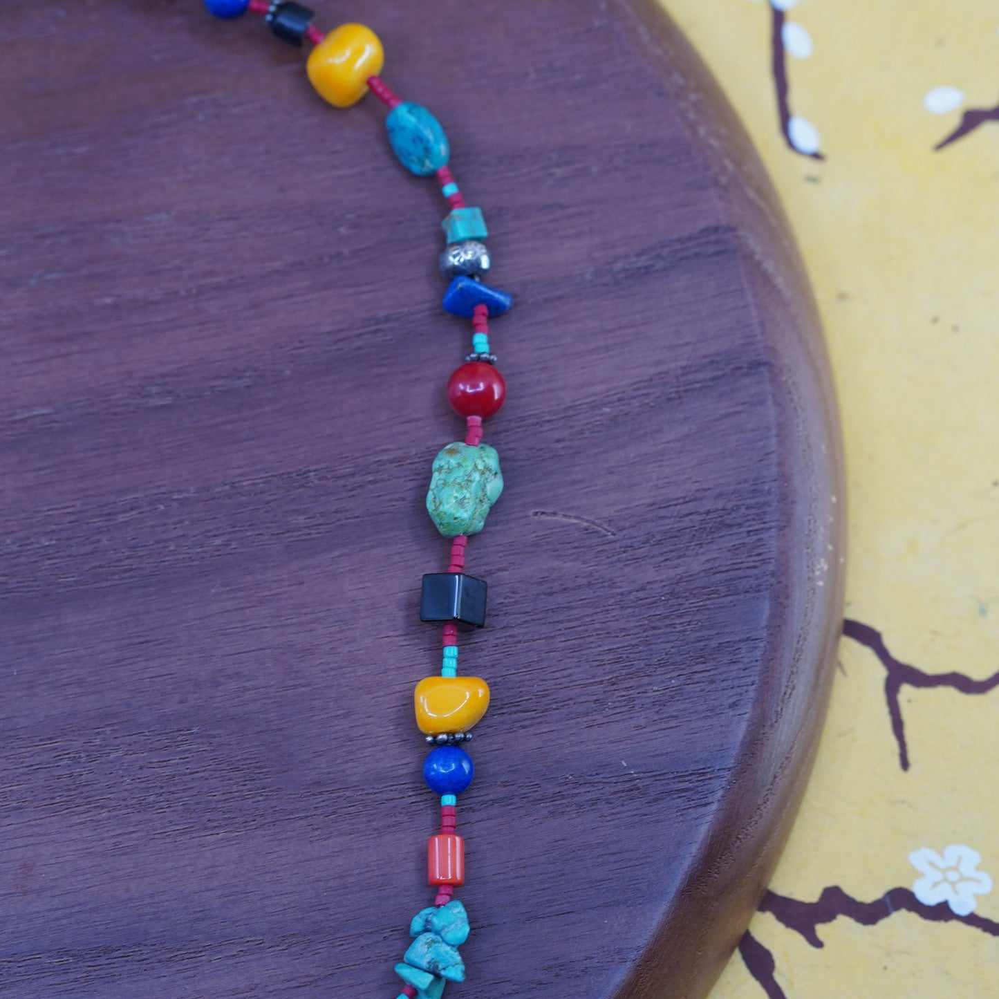 16”. Native American heishi handmade turquoise citrine lapis beads necklace