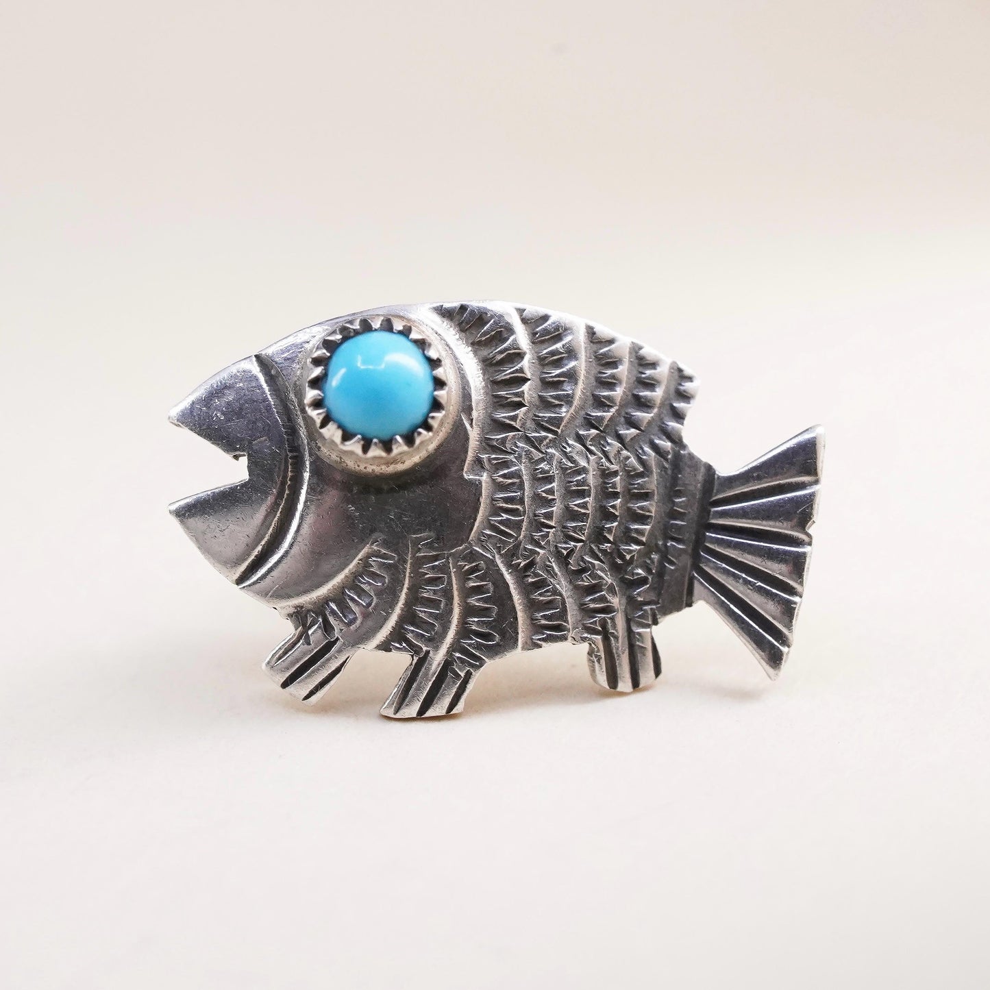 Native American Navajo single earring. Sterling 925 silver fish stud turquoise