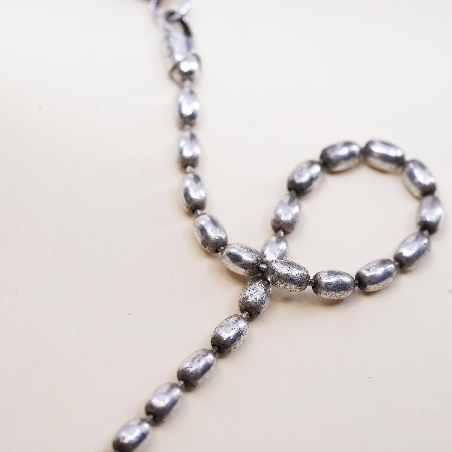 18”, 3mm, vintage Sterling silver necklace, Italian 925 oval bead chain