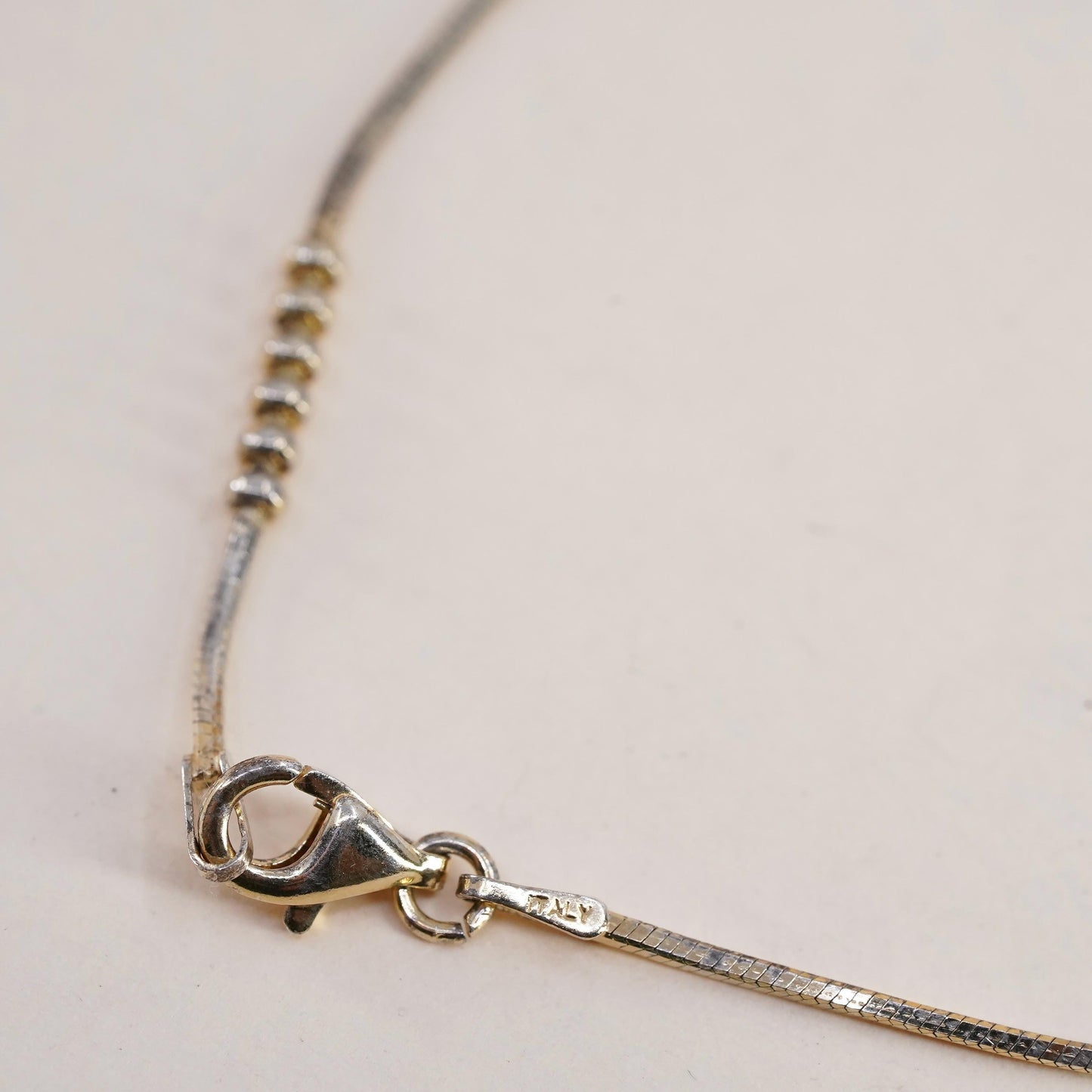 7", Vintage gold over sterling silver bracelet, 925 snake chain with beads