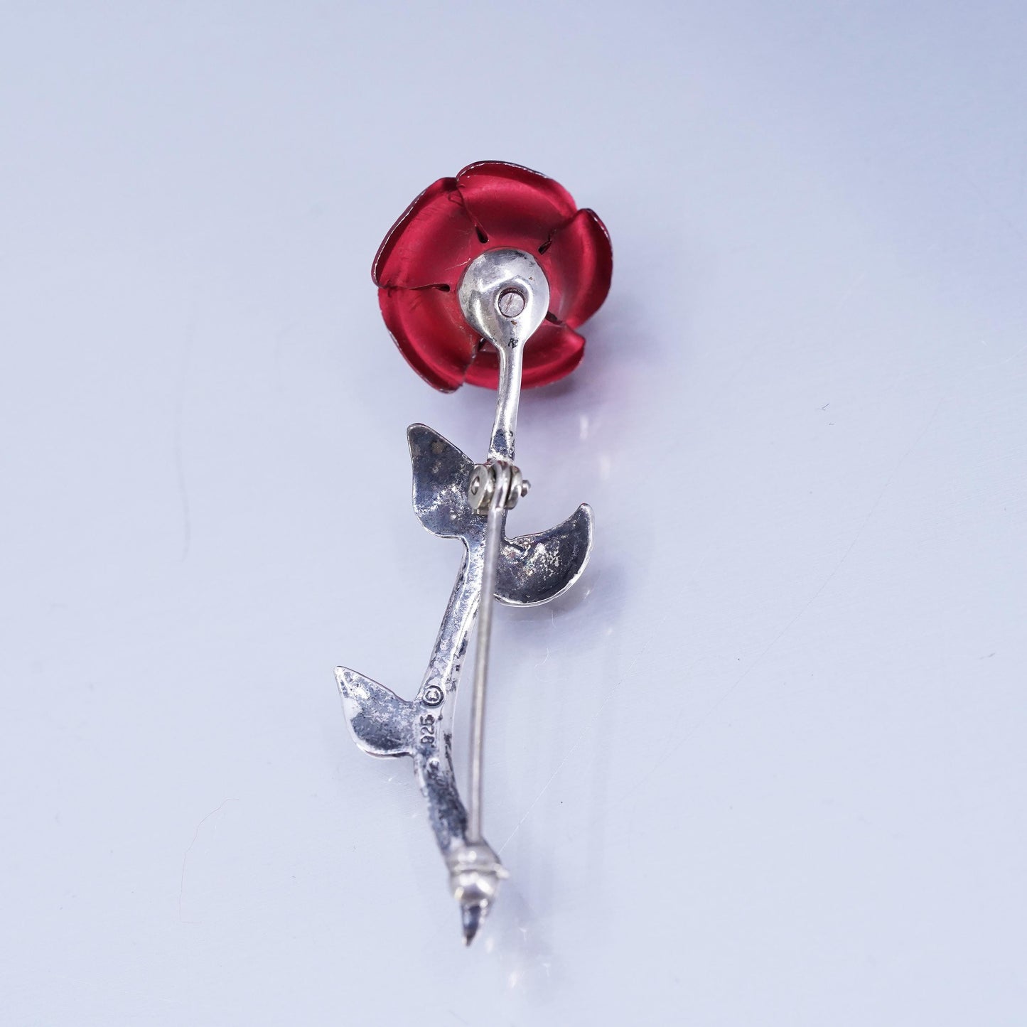 Vintage sterling silver handmade brooch, 925 rose flower pin