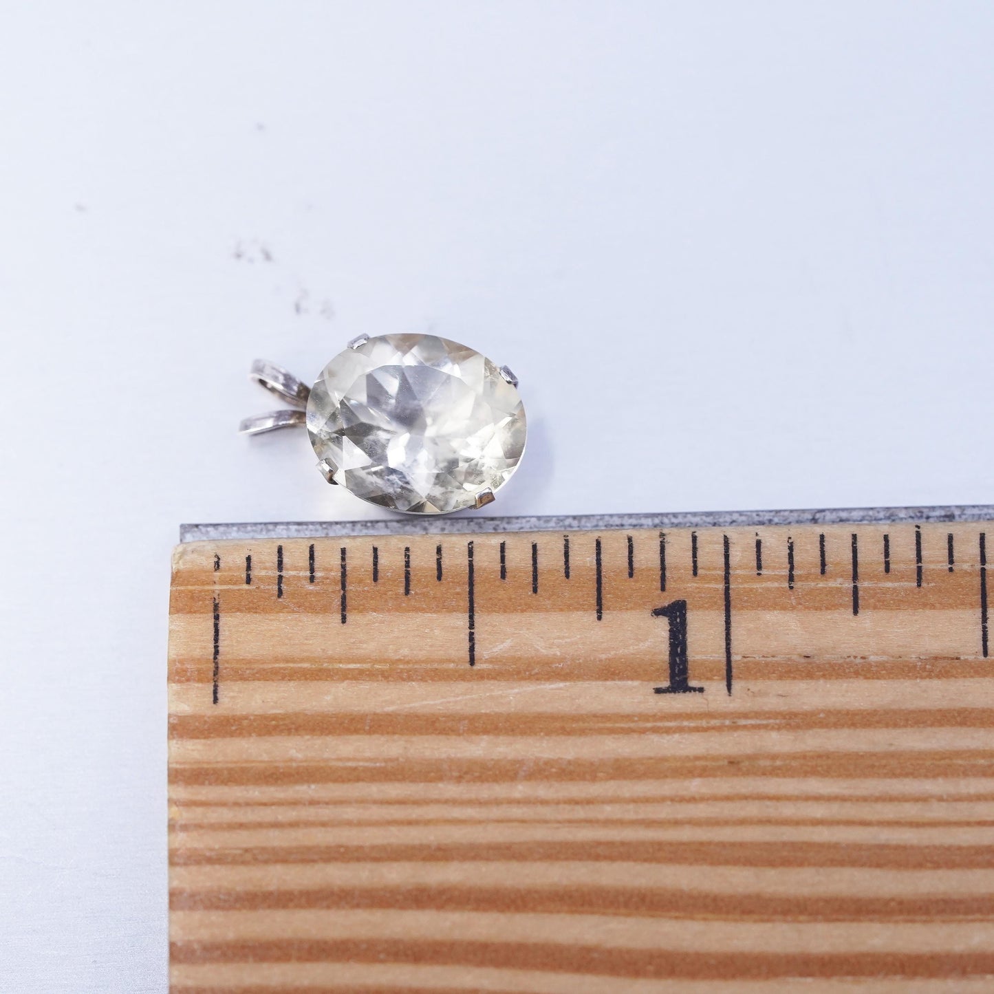 Vintage sterling 925 silver handmade oval charm pendant with crystal