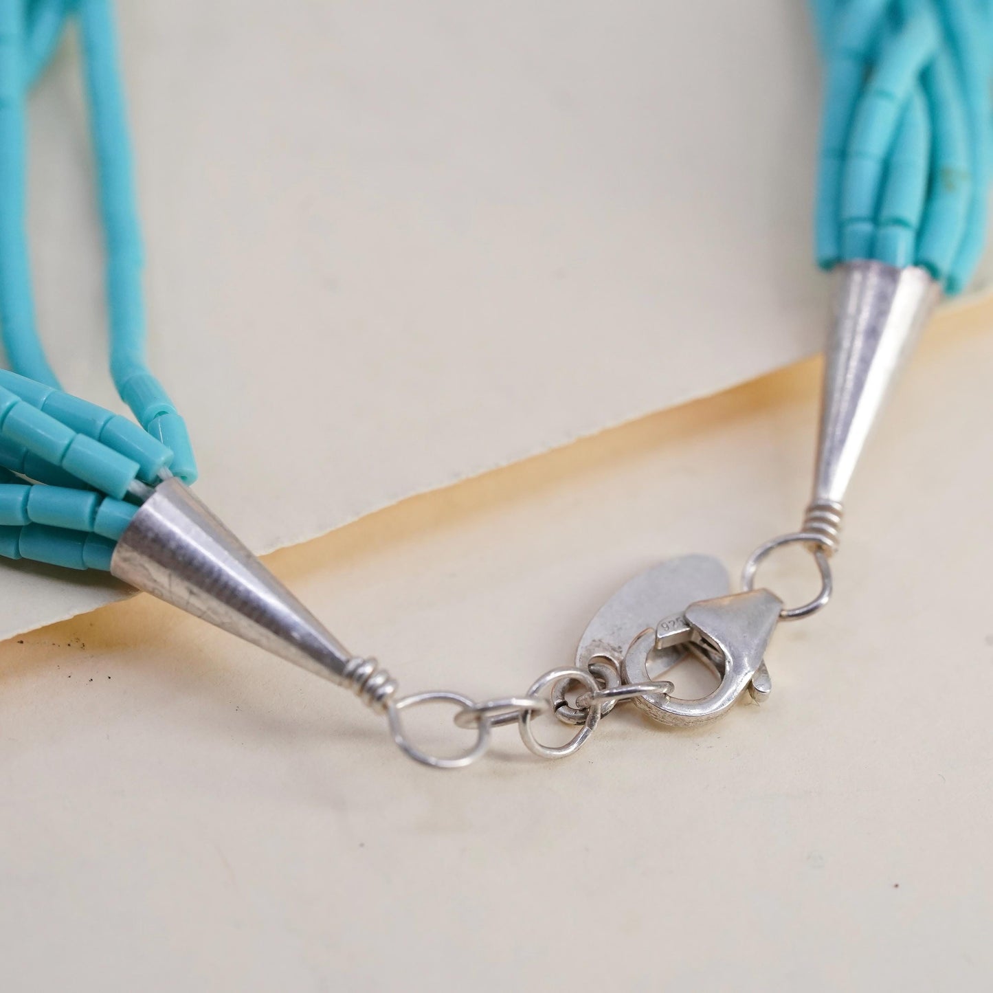 8”, VTG southwestern sterling 925 silver multi strands turquoise beads bracelet