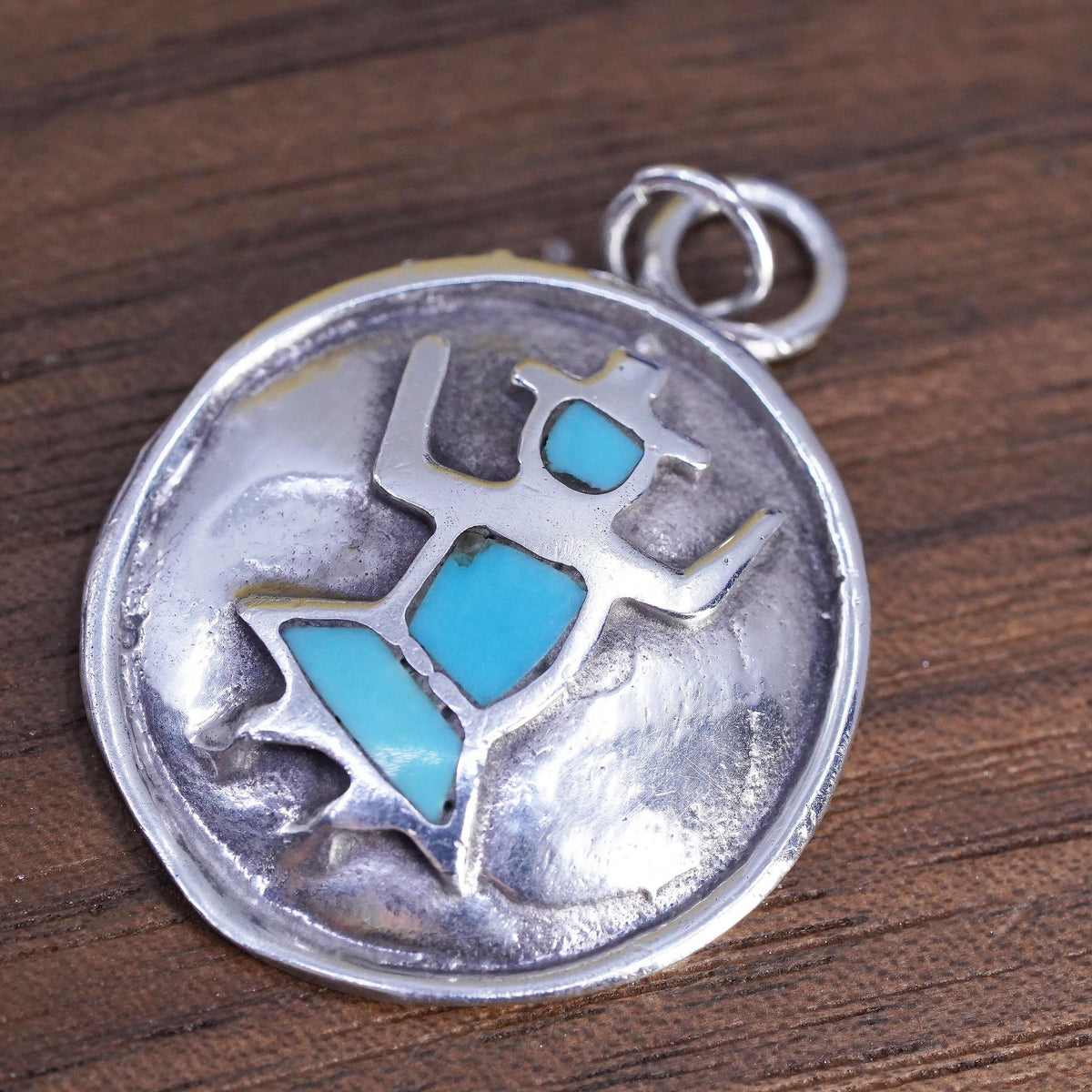 Southwestern Turquoise Cowboy Pendant Sterling Silver Charm Native American 925