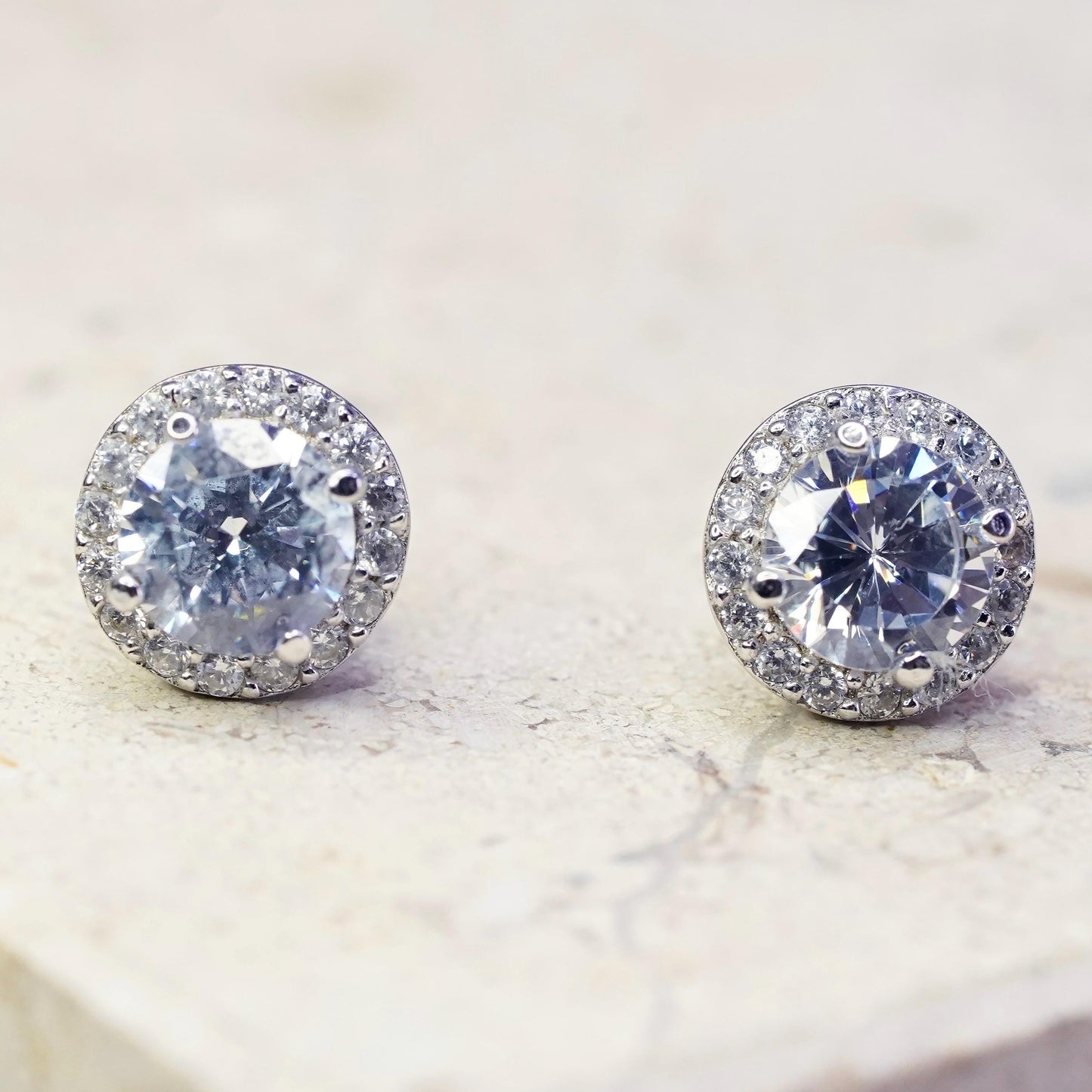 8mm, Sterling silver handmade earrings, 925 cz cluster studs