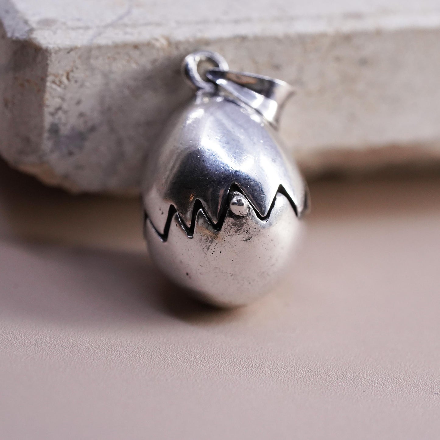 Vintage sterling silver heart charm, 925 silver golden chick egg charm pendant