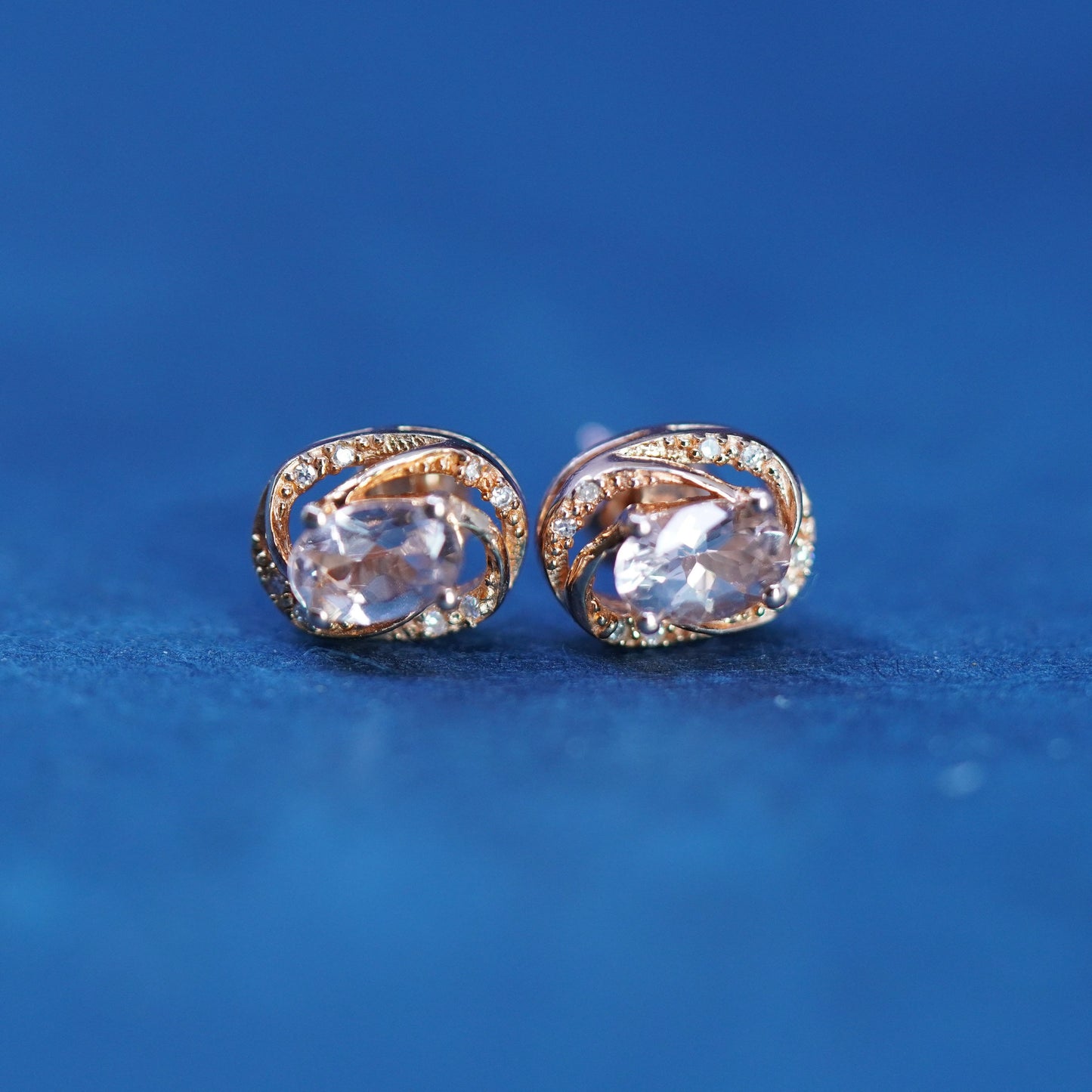 Vintage vermeil rose gold over sterling silver earrings, 925 studs w/ cz inlay