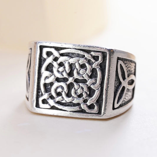 Size 6.5, VTG sterling silver handmade wired ring, 925 irish entwined knot band