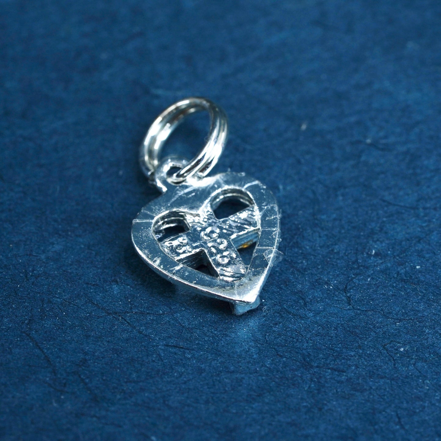 Vintage Sterling 925 silver handmade pendant with heart cross cluster crystal