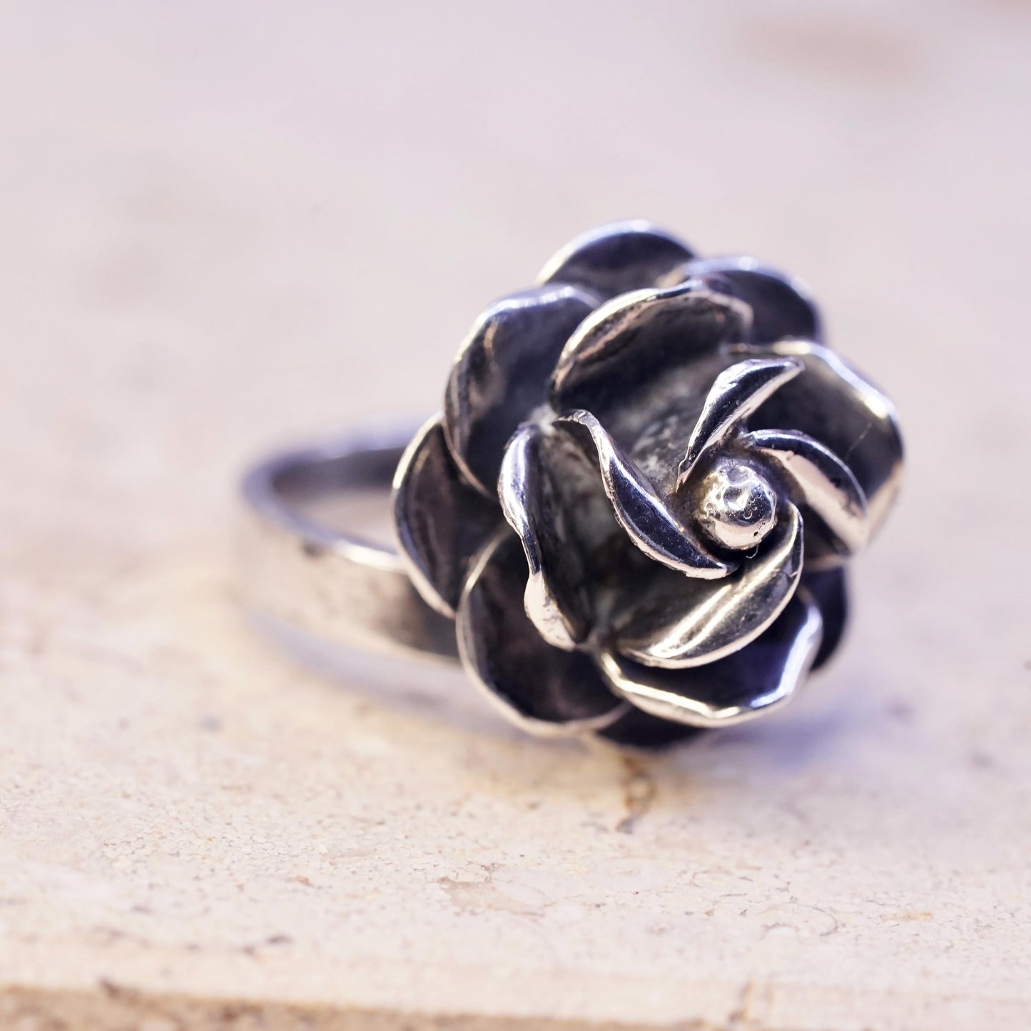 Size 6.25 adjustable, VTG Mexican Sterling silver ring, 925 rose flower band
