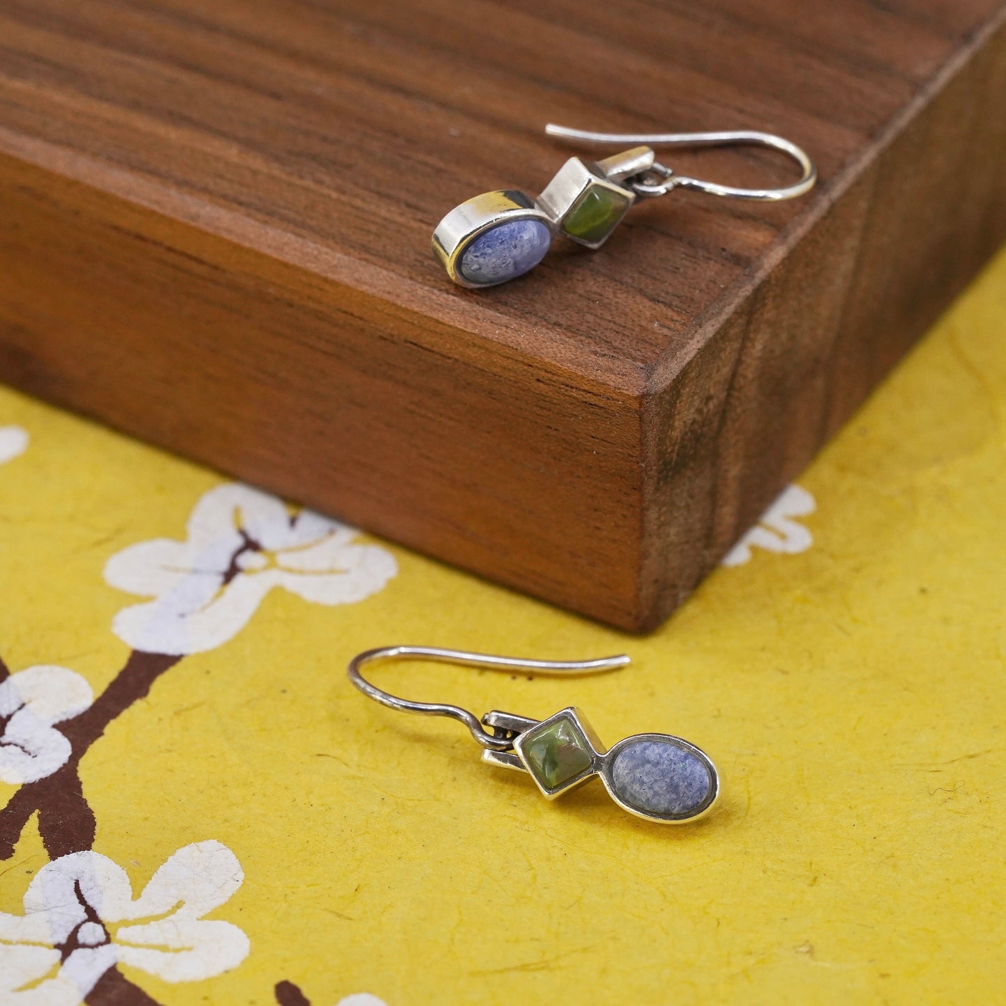 Vintage sterling 925 silver handmade earrings with denim lapis lazuli bead