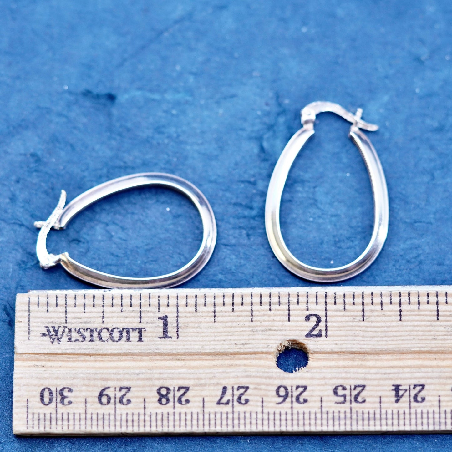 1”, vintage Sterling silver handmade earrings, ribbed 925 oval hoops, huggie