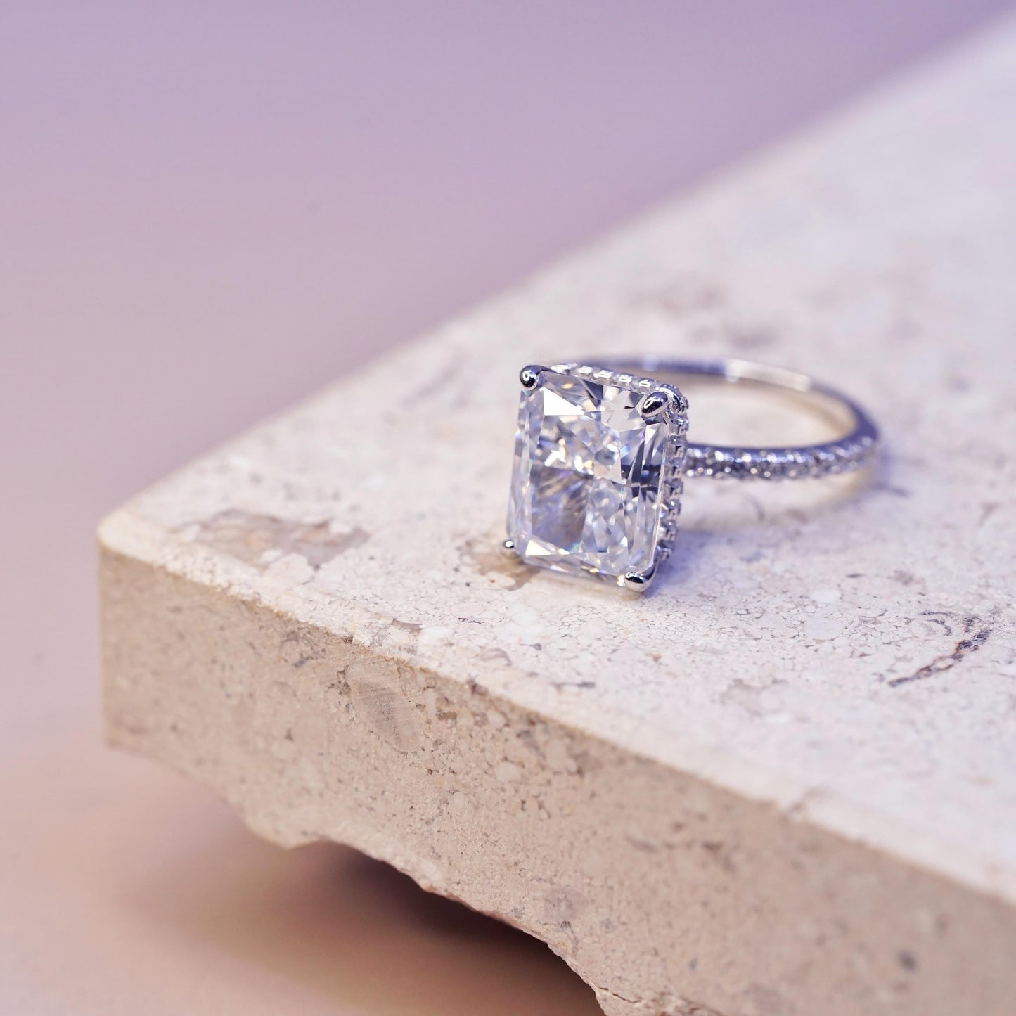 Size 5, vintage Sterling 925 silver engagement ring radiant cut Cz cluster cz