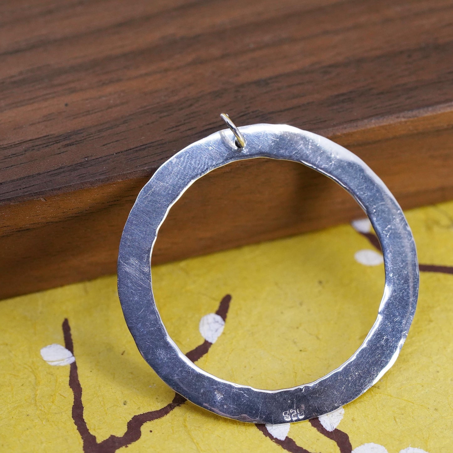 Vintage Sterling silver handmade pendant, 925 hammered circle charm