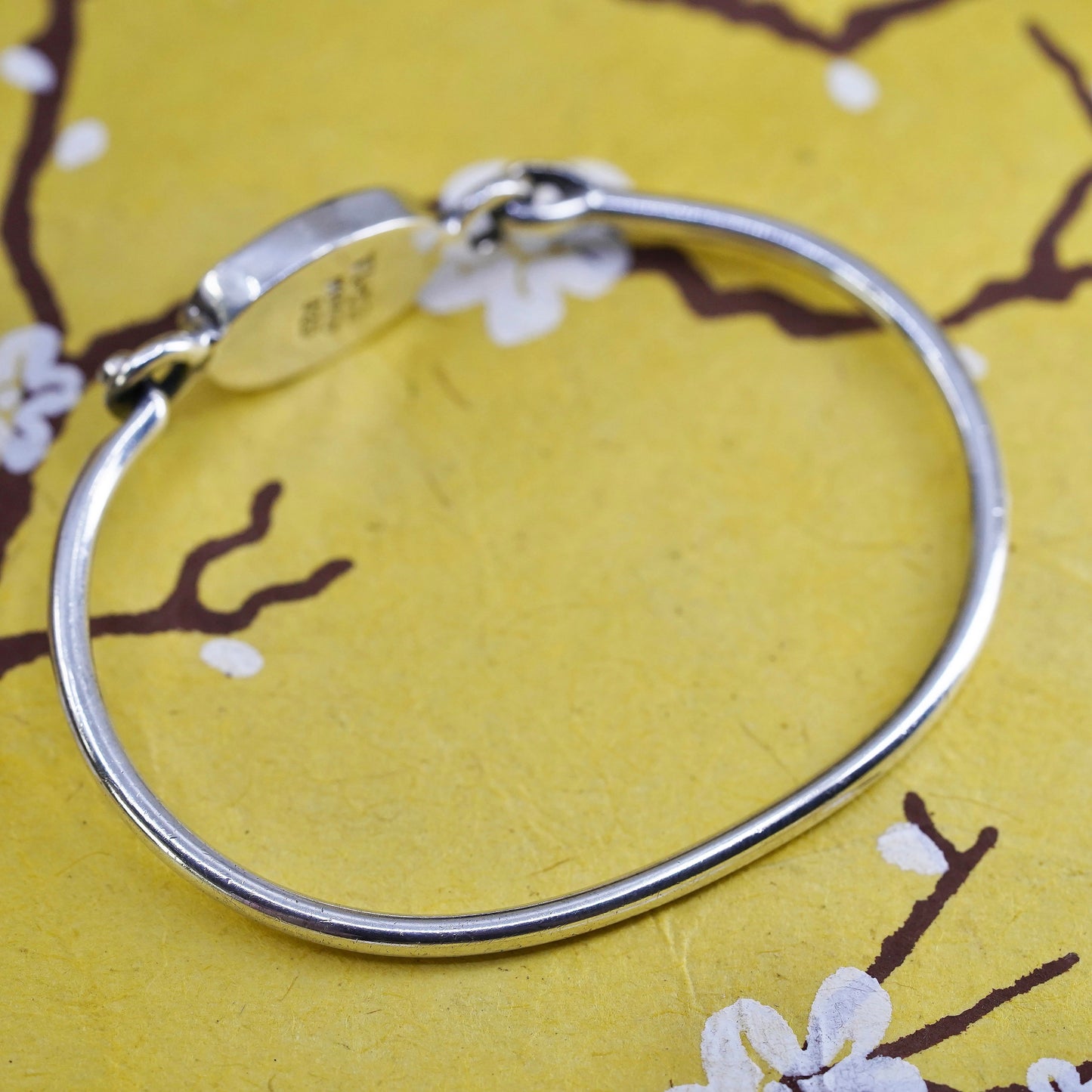 6.5”, sterling silver bracelet, 925 bangle with name tag monogram letter “A”