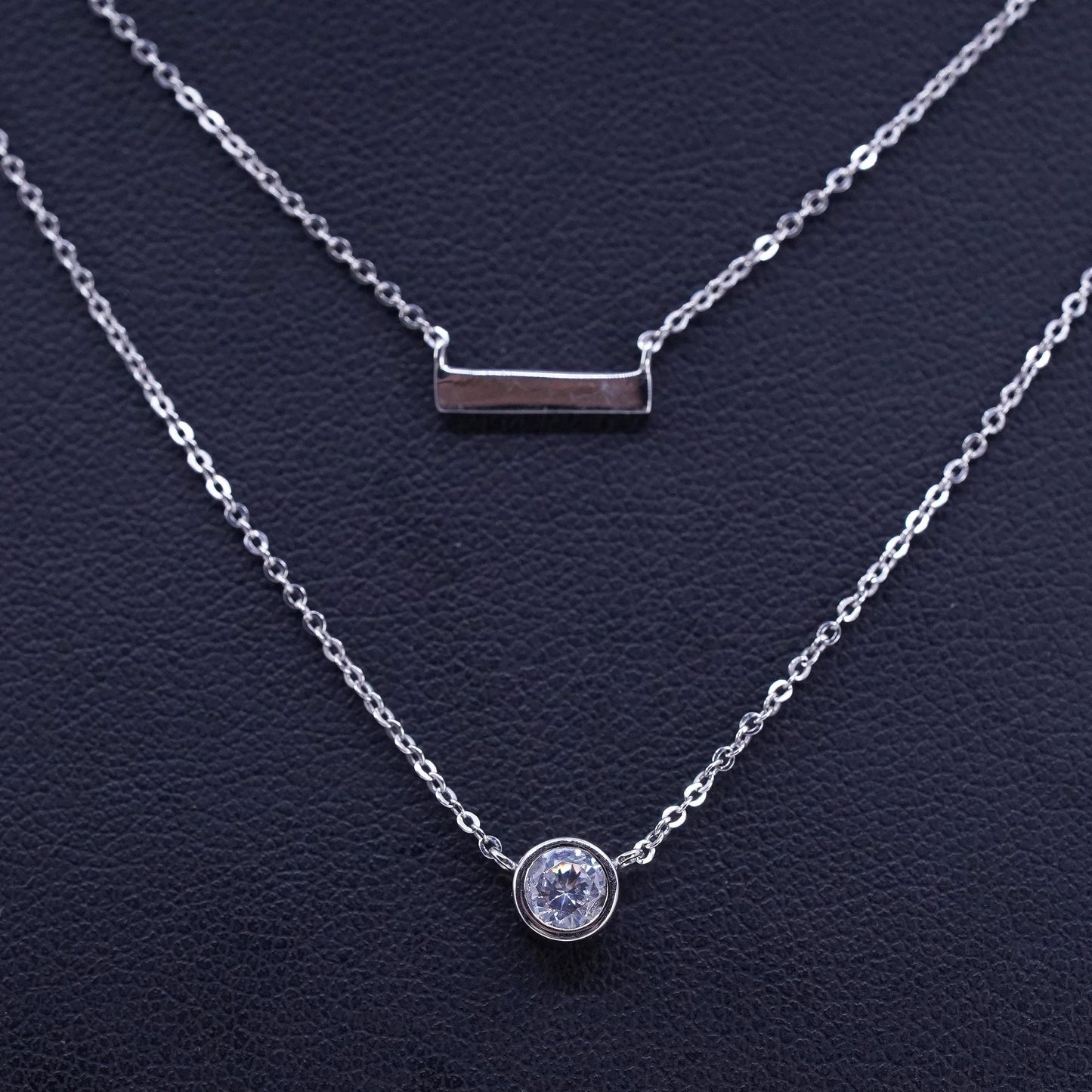 16+2”, vintage Sterling 925 silver double strands circle necklace cz pendant