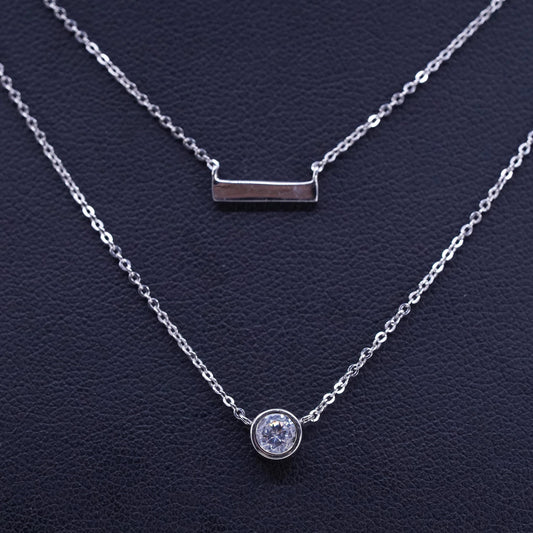 16+2”, vintage Sterling 925 silver double strands circle necklace cz pendant