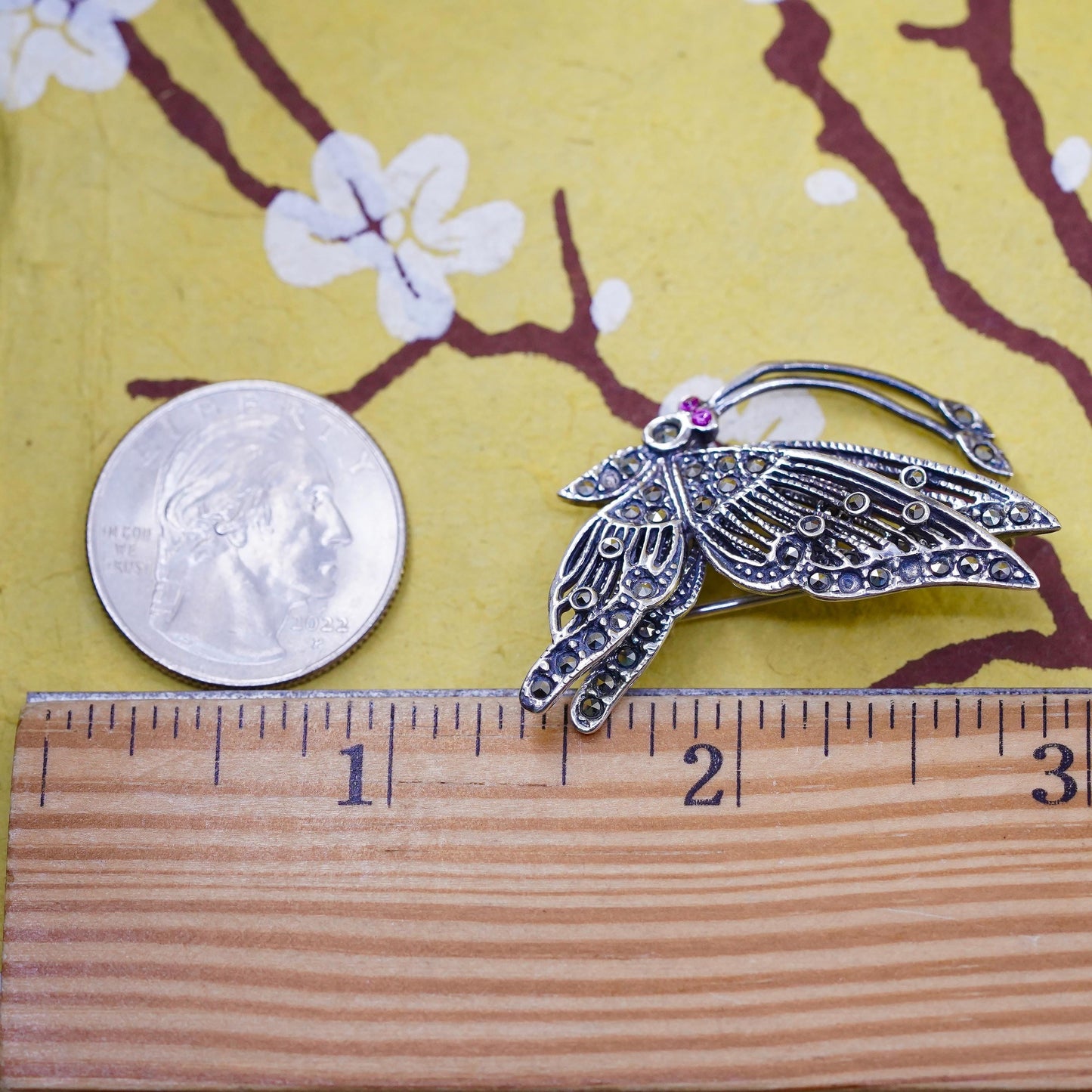 Art Deco southwestern sterling silver butterfly brooch movable wings marcasite